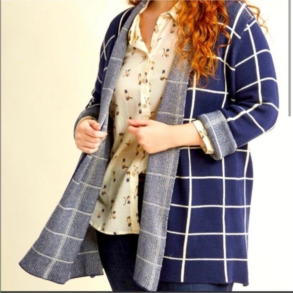 Modcloth Womens Blue White Window Pane Sweater Cardigan Size M Medium. - Picture 1 of 7